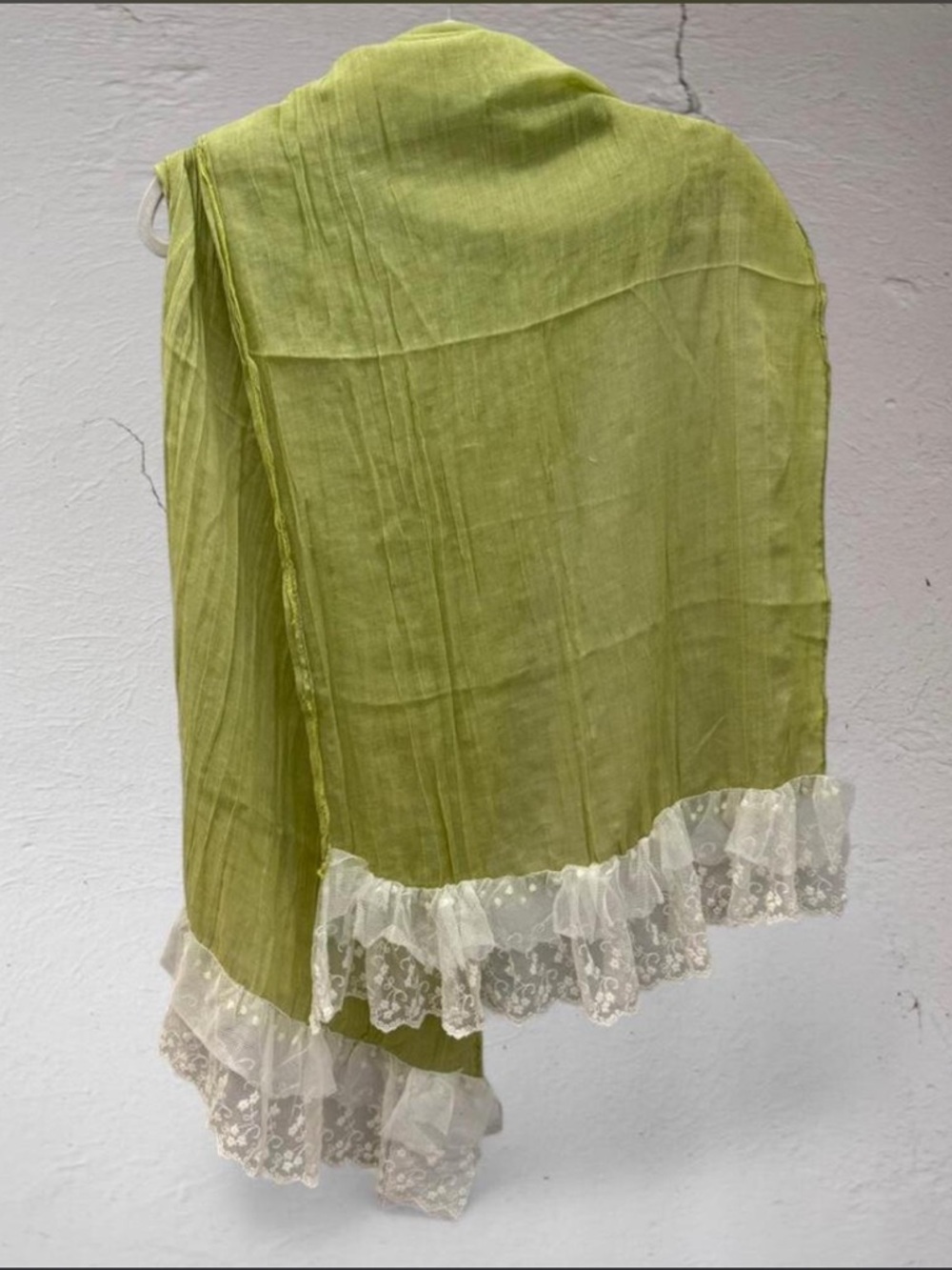 Boho Fairycore Light Green Scalloped Lace Trim Scarf Shabby Chic  Coquette